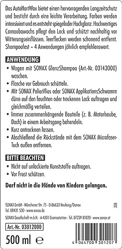 SONAX AutoHartWax (500 ml) flüssig, für neue und neuwertige Bunt- und Metallic-Lacke | Art-Nr. 03012000