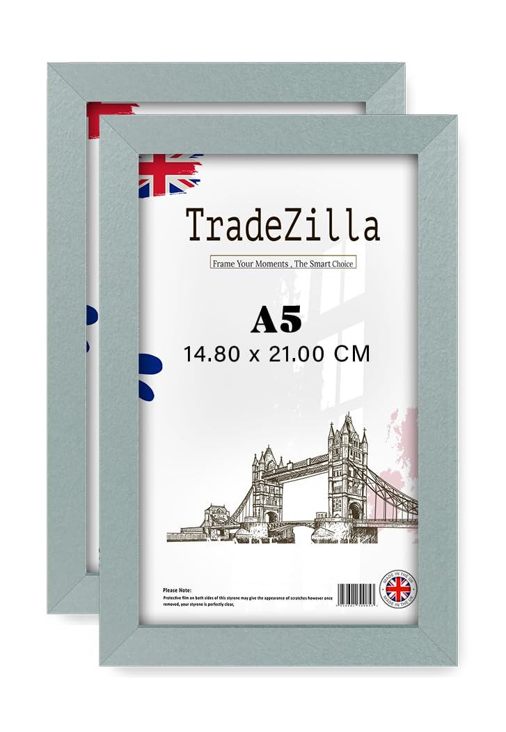 TradeZilla pack of 2 Stunning 0' 6" x 0' 8" Silver Posters Frame - A5 (14.80 x 21.00 CM) Horizontal/Vertical Wall Hanging for Posters & Artwork 5.5 x 8 Inch [ Silver ]