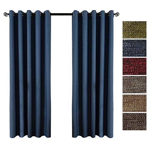 QINUO HOME Navy Blue Faux Linen Blackout Curtains 66 X 72 - Room Darkening Eyelet Thermal Insulated Curtains for Kids Room, Set of 2 Panels