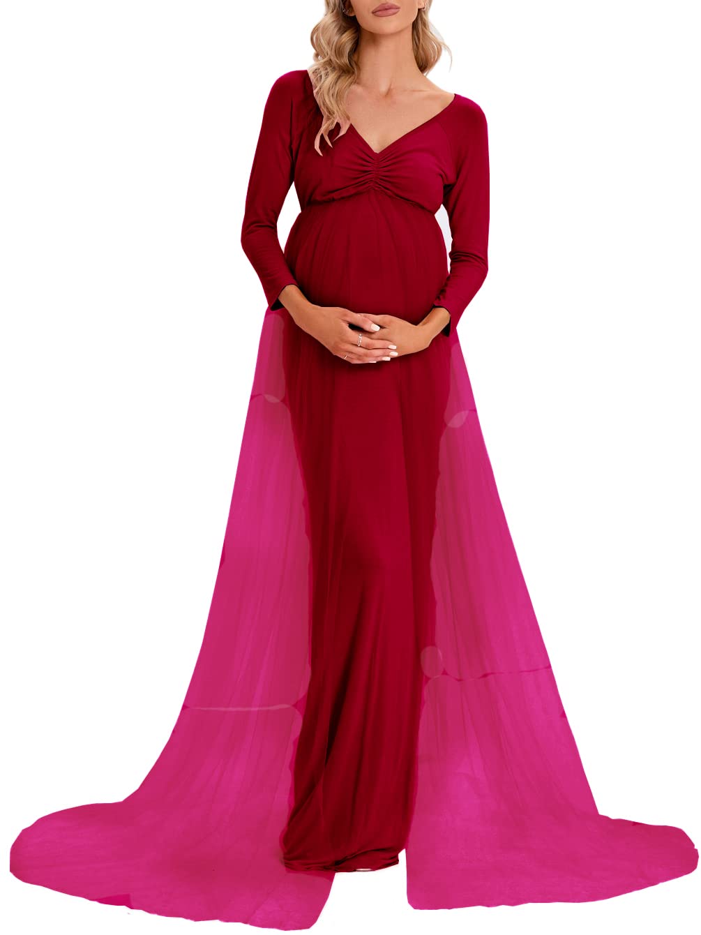 CFWSHJ Abito Premaman con Spalle Scoperte in Tulle per Servizio Fotografico, Abito Aderente a Maniche Lunghe per Baby Shower
