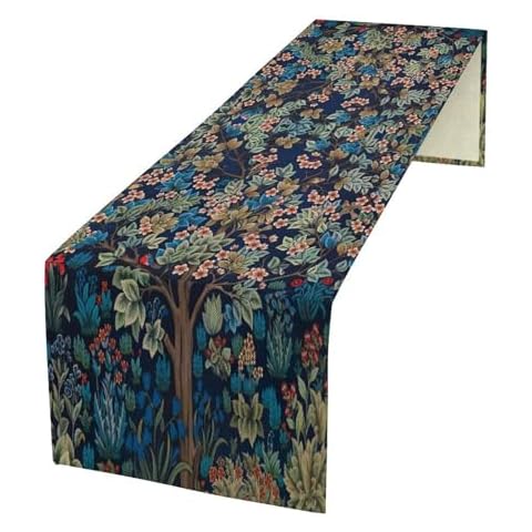 XBDDZSW William Morris Floral Table Runner William Morris Art Retro Design Pattern Printed Linen Table Runner for Home Kitchen Dining Table Decoration,13x90 Inch Cover