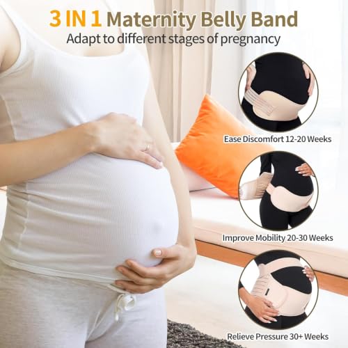 Image of ChongErfei Maternity Belt Pregnancy Belly Band 3 in 1 Support Belt for Pregnant Women (Beige, XL)