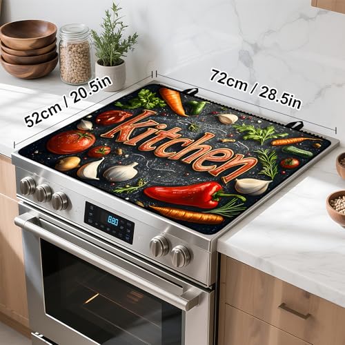 Image of Kitchen Stove Top Cover Retro Flower Gas Stove Top Cover for Home Decoration Kitchen Pad Non-Stick Washable Cooktop Covers Countertop Protector Keep Stove Clean 28 inchx20 inch