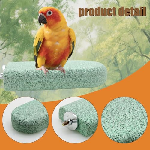 Image of Pet Teeth Grinding Stone and Perch, Bird Perch Stands, Natural Chewing Toys for Small Medium Birds Budgies Conures Cockatiels Rats (4 Colores, Big)