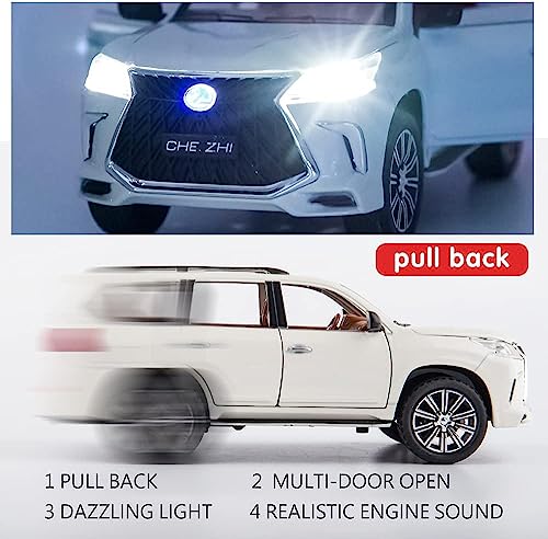Image of 1:24 Lexus 570 Off-Road Luxury SUV Model Diecast Car, Zinc Alloy Pull Back Toy with Sound & Light, for Kids Boys & Girls (White)