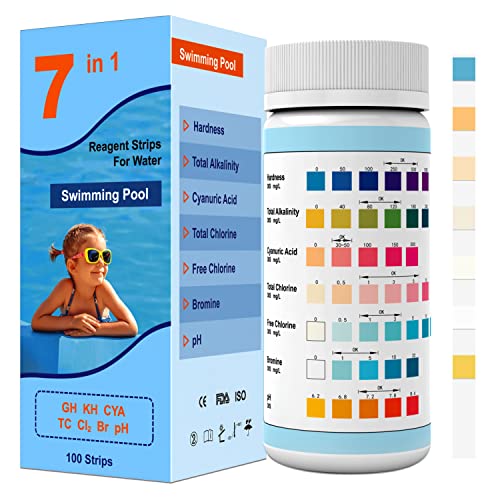 Joyzakzak 7-in-1 Pool Teststreifen für pH und Chlor& Cyanursäure Präzise Wassertester für Pool & Whirlpool | zum Messen von pH Chlor Brom Cyanursäure Gesamtalkalinität (7IN1-POOL 50 Stück)