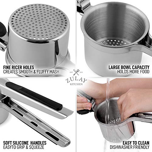 Zulay Kitchen Large 15oz Potato Ricer, Heavy Duty Stainless Steel Potato Masher and Ricer for Mashed Potatoes, Mashed Potato Masher & Potato Press Kitchen Gadget for Perfect Mashed Potatoes - image 5