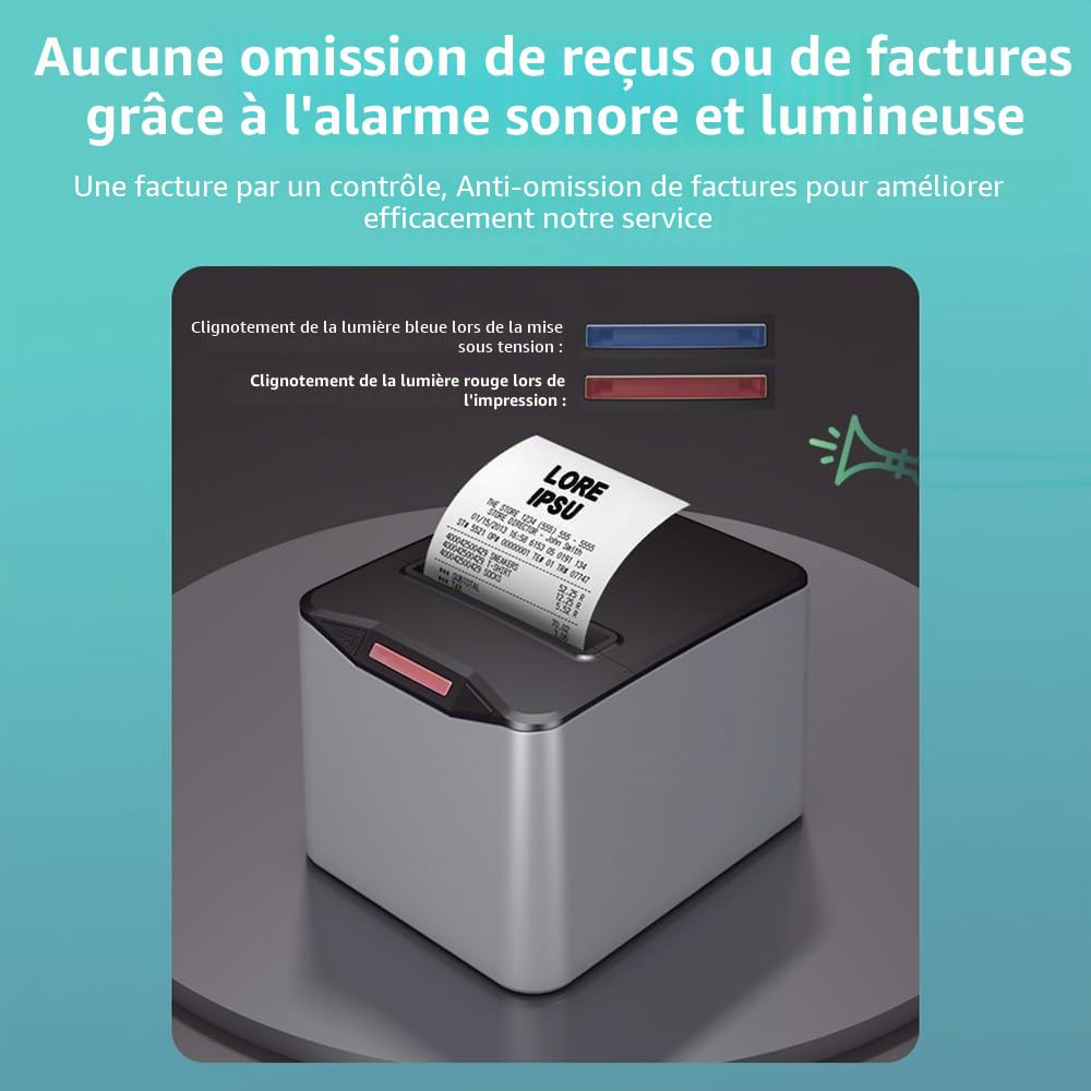 Imprimante Thermique Reçus 80mm Impression Directe USB+LAN Haute Vitesse Coupe Papier Automatique Corbeille à Papier 220mm/s