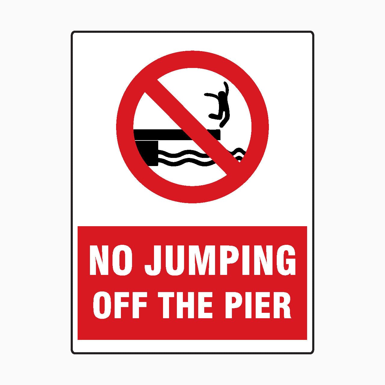 No Jumping Off Pier Sign L6814, 12x8 Inch Metal Tin Sign, Public Area Prohibition Safety Sign