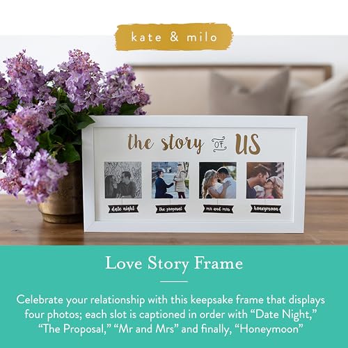 Image of Kate & Milo The Story of Us Collage Picture Frame, Romantic Wedding & Engagement Gift, Bridal Shower Keepsake, Love Story Wall Frame with 4x4 Inserts, White