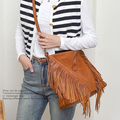 Women's Tassel Fringe Shoulder Bag, PU Leather Messenger Bag, Adjustable Strap, Large Capacity for Daily Use3
