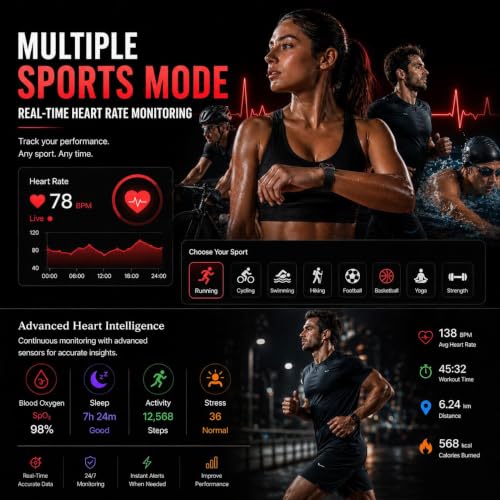 Image of Loop Smart Fitness Band with Heart Rate, SpO2, Body Temperature, HRV Analysis, 30+ Sports Modes, Sleep and Stress Monitor, 7 Days Battery, Subscription Free (Midnight Black)
