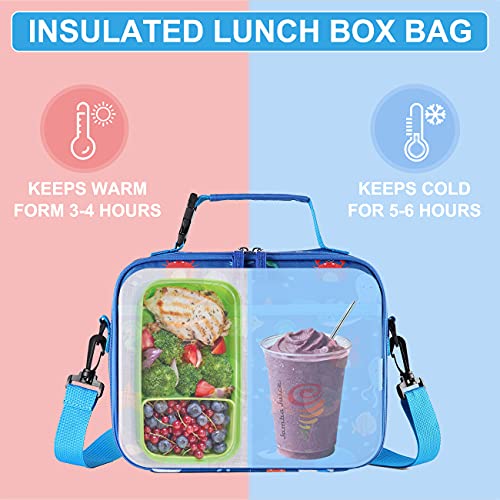 VASCHY Lunch Box Bag for Kids, Reusable Insulated Lunch Box Containers Coolers for Toddler Boys and Girls with Detachable Shoulder Strap for Daycare School Ocean Animals