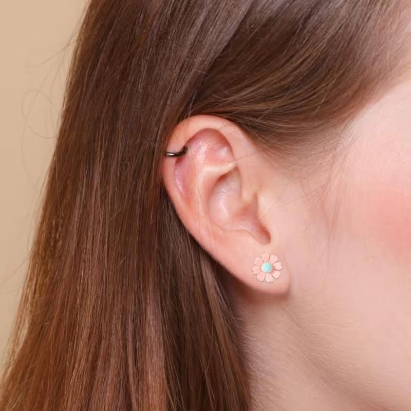 Image of 30 Pairs Fashion Plastic Flower Stud Earring Mixed Style Colors Floral Ear Studs for Woman & Girls Cute Korean Earrings Tops Daily Office Wear Ear-Rings