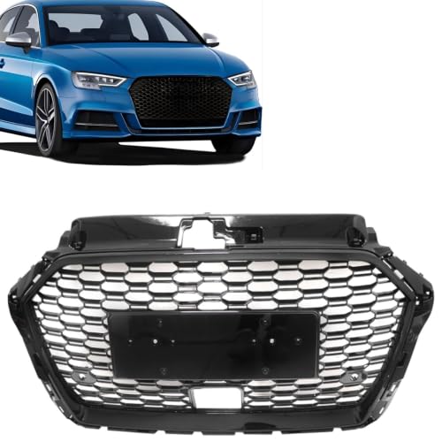 SecosAutoparts Honeycomb Bumper Grille Front W/ACC Compatible with Audi A3 8V RS3 Style 2017-2020