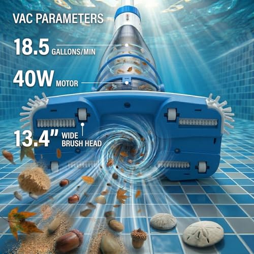 Image of Pool Vacuum for Above Ground Pools & Inground Pools, 2026 Update for Motor, Consciot Rechargeable Handheld Cleaner with Telescopic Pole, 18.5 GPM Suction, 13.4 inch Head, 60-Min Runtime