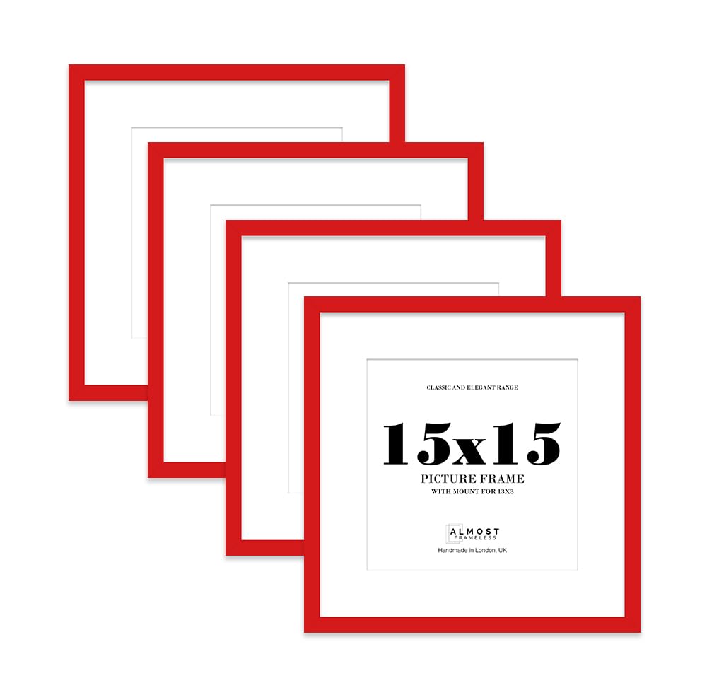 15x15 Red Picture Frame with Mount for 13x13 Photos, Prints - Modern Square Wall Frame, Set of 4