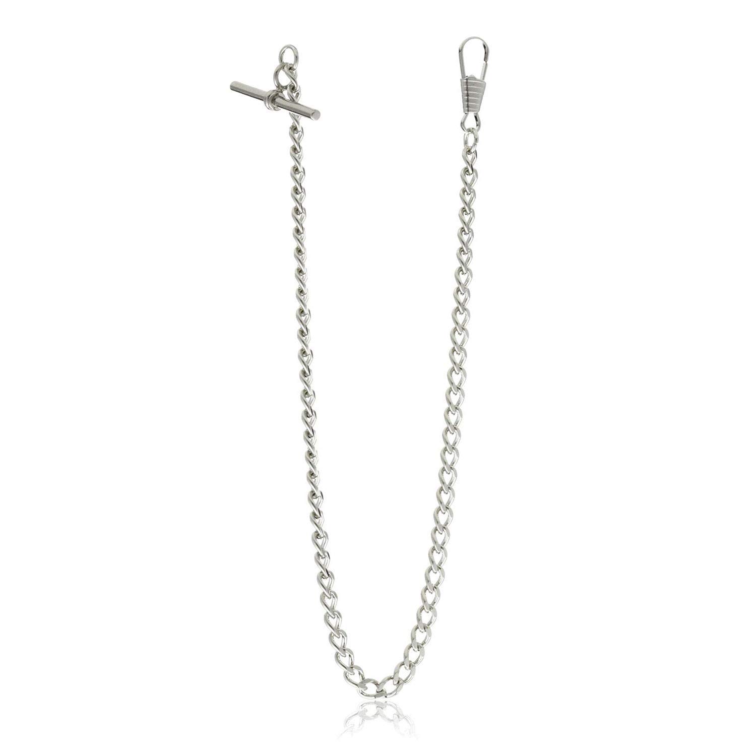 BOSHIYA Pocket Watch Chain Silver Albert Vest T Bar Lobster Buckle Chrome Plated Watch Chains Link with Box