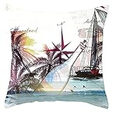 Lieson Decorative Pillowcase Covers, 1Pcs 16x16 Cushion Covers Sofa Cushion Covers Black Blue 40x40cm Drift Bottle Boat Coconut, Polyester