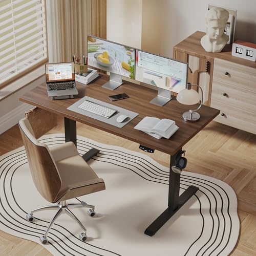 Image of Agilestic Electric Standing Desk, 63 x 23.6 Inches Height Adjustable Desk, Sit Stand up Desk for Work Office Home, Splice Board, Dark Walnut