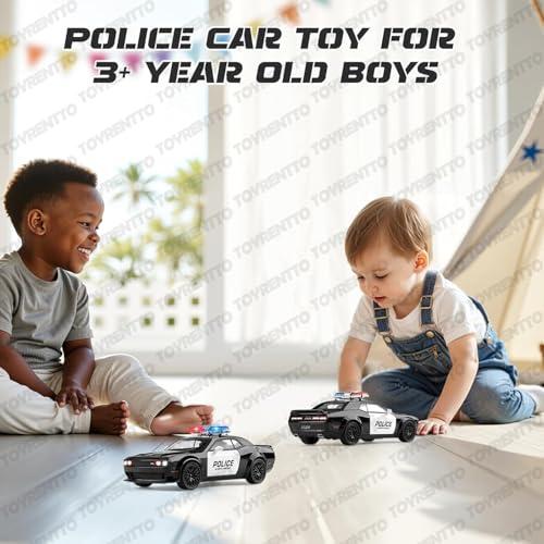 Image of 1:32 Die?Cast Dodge Challenger Hellcat Police Car Toy - Pull?Back, Light & Sound, Openable Doors /Hood /Trunk, Rubber Tires - Boys 3-12 Gift, Black