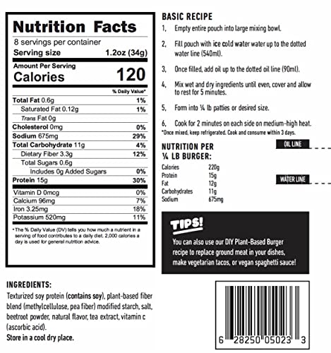 Diy Plant Burger By Kappa Foods, Keto Friendly, Trans Fat-Free, Cholesterol-Free, Vegan Plant-Based Meat Blend, Makes 2 Lbs Of Plant-Based Meat In 5 Minutes (270 G) #TOP6
