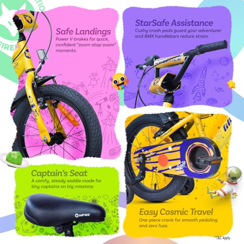 Image of FIREFOX Dreamer 16T Single Speed Bicycle for Kids | Yellow | Rigid | V Brake | High Strength Steel Frame: 24Cm | Non Toxic Paint | Ideal Rider Height: 105-120cm | 98% Pre-Assembled