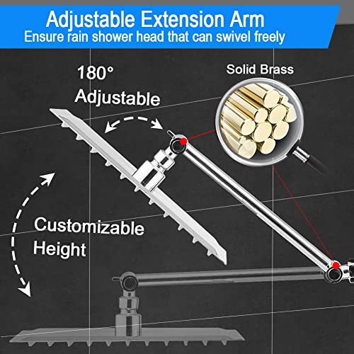 Psylc 8 Inch (All Metal) Rain Shower Head With Handheld, High Pressure Dual Shower Head Combo With Adjustable Extension Arm, 70" Flexible Hose, 3-Way Diverter - Height/Angle Adjustable(Chrome) #TOP3