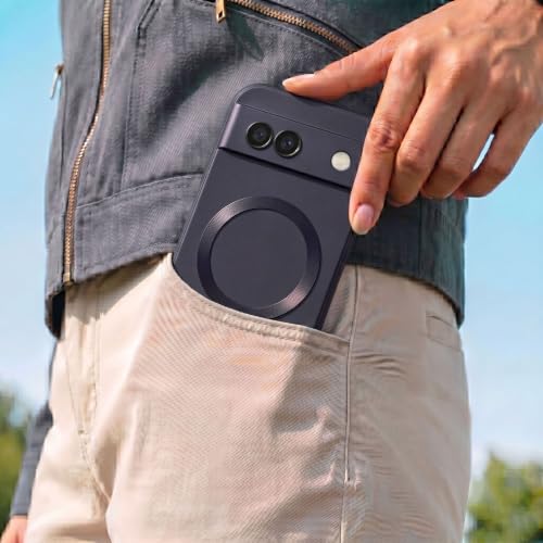 Image of amazon basics Premium Mag-Safe Case for Google Pixel 7A | Shockproof & Anti-Scratch Cover | Soft Silicone with Wireless Charging | Camera Lens Guard - Purple