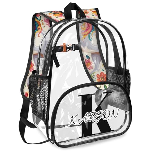 Personalized Large Clear Backpack Stadium Approved Heavy Duty PVC Plastic Custom Unicorn Transparent Backpacks See Through Bag with Name, Colorful Animal2