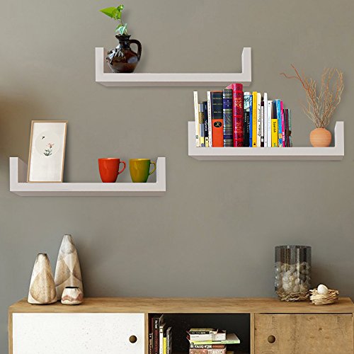 Modrine Floating Shelves, 3 Floating U Shelves Wall Shelf Wood Wall Storage Shelves