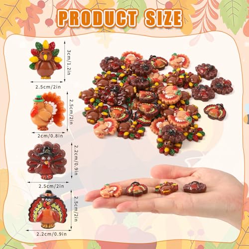 Image of JUNEBRUSHS 50 Pcs Thanksgiving Turkey Charms, Mini Resin Turkey Flatback Turkey Embellishment for Fall Thanksgiving DIY Crafts Home Table Decorations