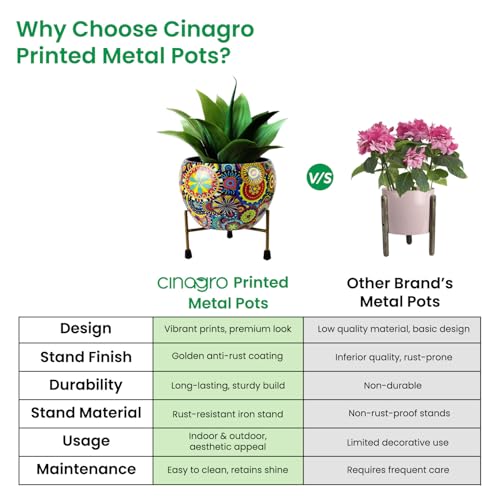 Image of CINAGRO Large Metal Flower Vase Pot with Iron Stand, Pots for Plants, Plant Pots for Home Decoration, Succulent Pot, Indoor Planter Garden Decor (Size: 9.8 X 9.8 inch) Style: Mandala Fusion Grand