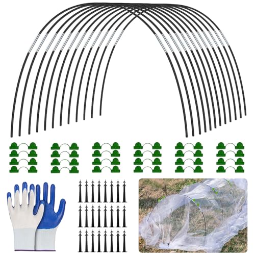 DAZZTIME Arcos para Invernadero,109 Piezas Gardenaros de Invernadero,Arcos de Túnel para Bancal Elevada,con Guantes,Garden Tunnel,Aros Invernadero Tunel,Aros de Invernadero para Cultivar Túneles.