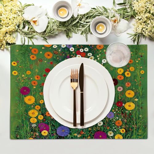 Set de table cuisine fleurs de prairie pour une décoration de table verte - 4
