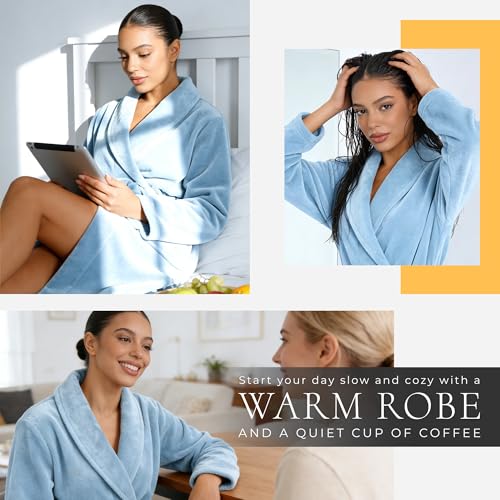 Image of HEARTNICE Womens Fleece Robes, Soft Plush Long Bathrobe, Thick Kimono Robes for Womens, Warm House Coat