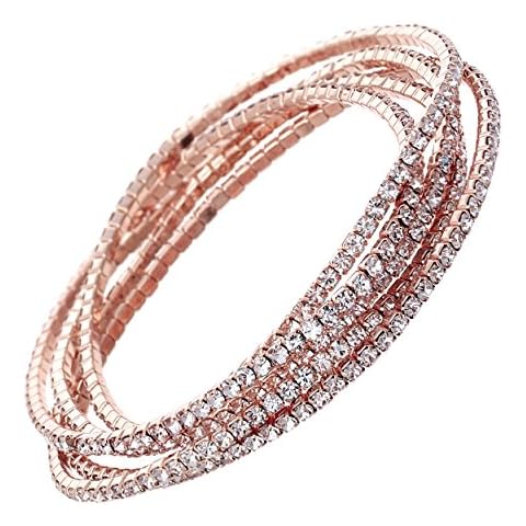 Rosemarie Collections Women's Set of 5 Sparkling Crystal Rhinestone Stacking Stretch Bracelets Cover