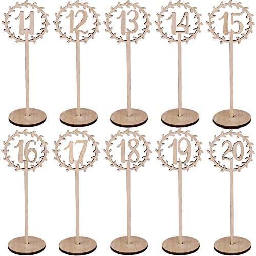 VIEVRE Wooden Table Numbers Wedding 11-20 Numbers Table Decoration with Holder for Banquets Cafés, Restaurants, Hotels, Parties