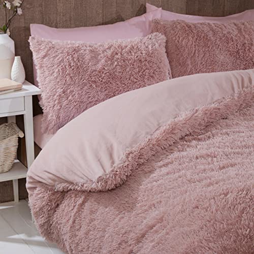 FAUX FUR SHAGGY Long Pile Face, Soft Touch Plush Fleece Reverse, Duvet Cover Set with Pillow Case Thermal Fluffy Winter Warm Cozy Cuddly Bedding Bed Set (Blush Pink, Double) - Image 2