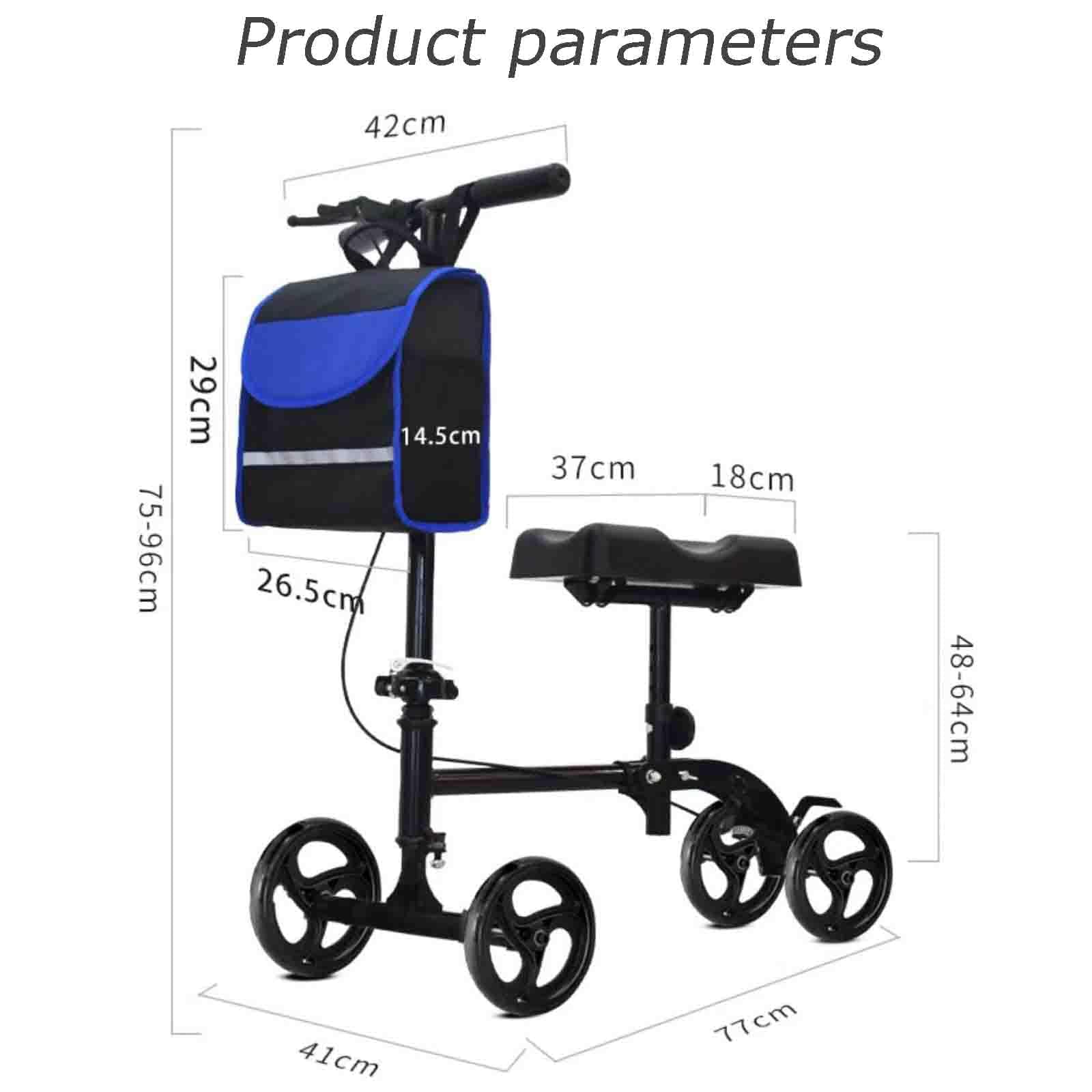 Andador de rodilla orientable con asiento ortopédico, capacidad de 300 libras, altura ajustable, para lesiones de pierna rota, pie, tobillo, carrito de rodilla para adultos