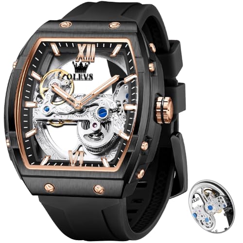 Image of OLEVS Skeleton Mechanical Watch Men Self Winding Luxury Business Dress Men Wrist Watches Calendar Rose Gold Watches