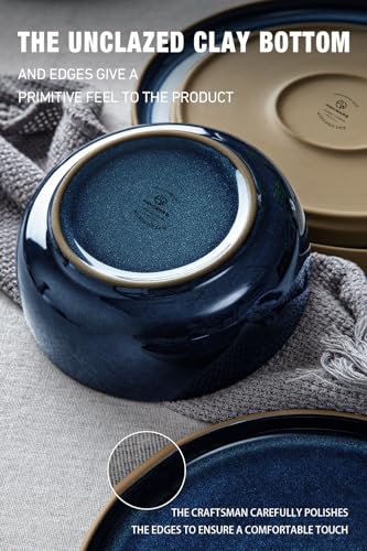 Image of Famiware Nature Plates and Bowls Sets, 12 Pieces Stoneware Dinnerware Sets, Dishes Set for 4, Dishware Sets, Microwave and Dishwasher Safe, Midnight Blue