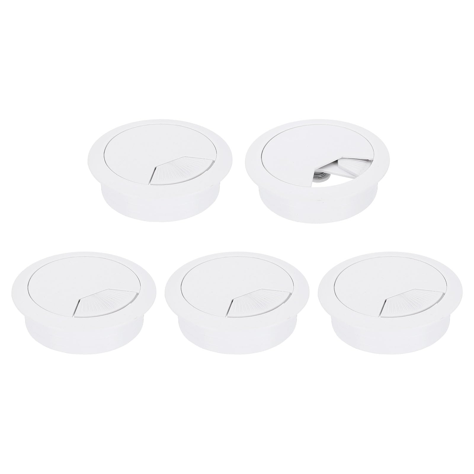 uxcell 5 Pcs 53mm (2.09 Inch) Desk Grommet, Plastic Cable Hole Cover, Wire Cord Cable Organizer for Home Office Computer Desk Cabinet, White