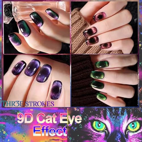 Image of THR3E STROKES 9D Glitter Finish Cat Eye Gel Nail Polish Gel Art Manicure DIY at Home Soak Off UV Gel 7.5ML (CE7, 7.5ML)