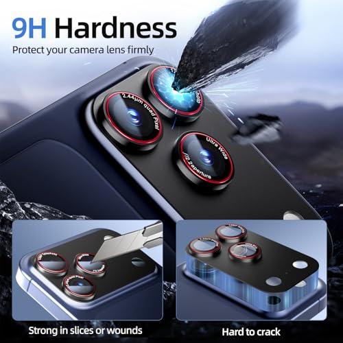Image of HelloDeere 9H High-alumina Tempered Glass Camera Lens Protector for iPhone 17 Pro Lens , Military-Grade Shatterproof with Strong Adsorption, Full Coverage Case-Friendly Cover (Black, iPhone 17 Pro - 2 Pack)