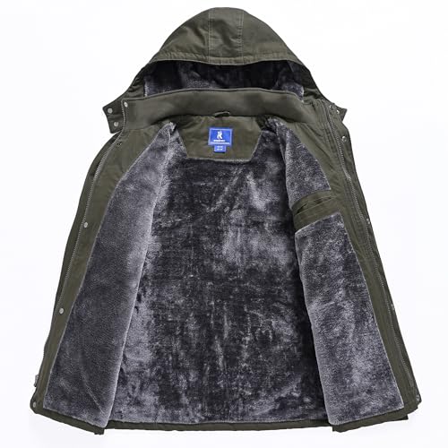 Image of Rapoo Men's Winter Jacket Cotton Work Military Jackets Fleece Lined Thick Warm Cargo Coats with Hooded