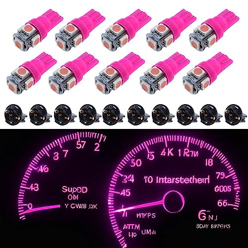 GLOFE T10 194 168 Dash Instrument Pink/Purple Light Bulbs Bright Panel Gauge Cluster Dashboard LED Bulbs 10Pcs/Set