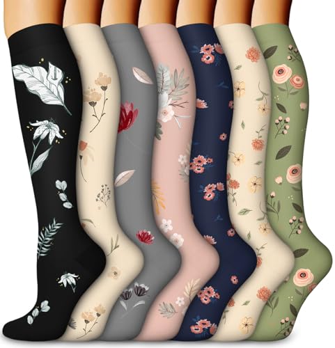 Aoliks Compression Socks for Women and Men, Knee High Support Stockings, Floral Patterned Design, Soft and Comfortable Socks, Circulation and Daily Comfort