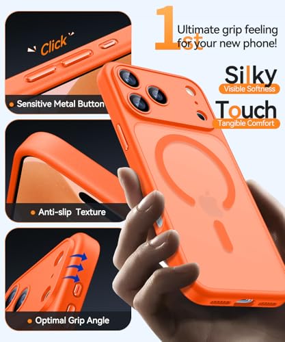 Image of CANSHN Magnetic Compatible with iPhone 17 Pro Max Case, Upgraded [Full Camera Protection] [Compatible with Magsafe] [Translucent Matte] Shockproof Protective Phone Cover 6.9 Inch - Orange