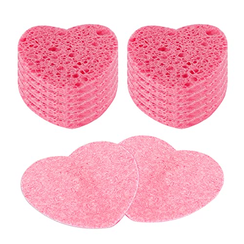 Sibba Esponjas faciales comprimidas 10 de celulosa de corazón esponja de limpieza exfoliante facial de spa cosméticas naturales para limpieza facial masaje exfoliación de poros máscara maquillaje